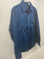 New Women’s Champion Western Blue Designed Long Sleeve Pearl Snap 16 Large T-88