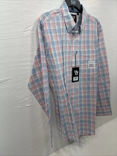 New Men’s ELY Cattleman White Multicolor Plaid Long Sleeve Button Up Large Q-21