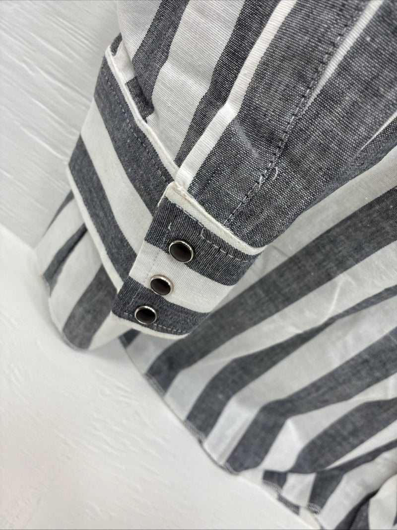 New Men’s Champion Western Grey White Strip Long Sleeve Pearl Snap 3XL E-53