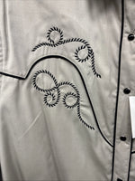 New Women’s White Horse Tan Black Design Long Sleeve Pearl Snap Medium YY-18