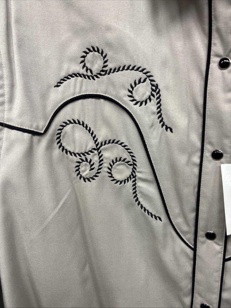 New Women’s White Horse Tan Black Design Long Sleeve Pearl Snap Medium YY-18