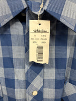 New Men’s White Horse Blue Checkered Short Sleeve Pearl Snap 2XL H-68