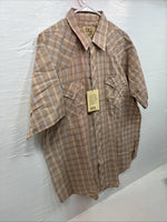 New Men’s ELY Cattleman Tan Plaid Short Sleeve Pearl Snap XL R-62
