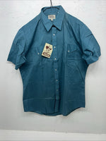 New Mens Blue Short Sleeve ELY cattleman Pearl Snap Shirt. 18.5 2XL G-76