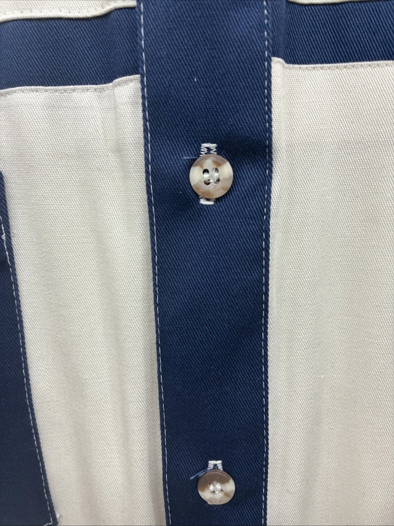 New Men’s Cowboy Threads White Blue Long Sleeve Button Up Large J-53