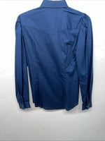 New Women’s HbarC California Ranchwear Navy Strip Long Sleeve Button Up 3B-83