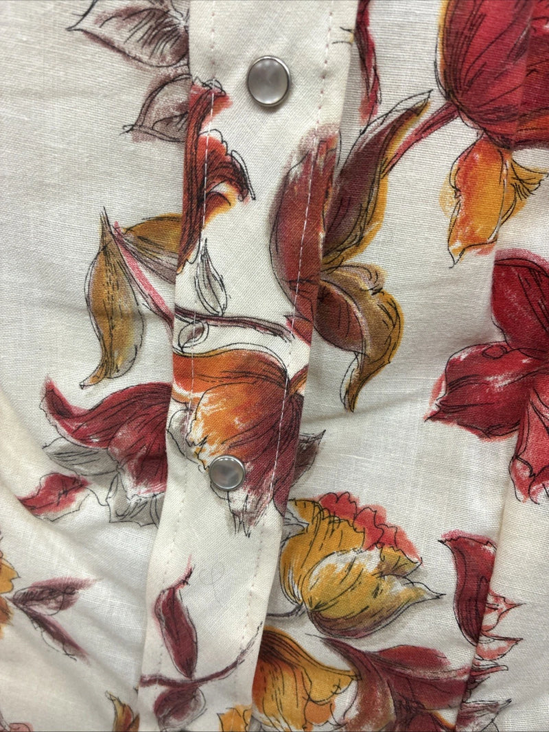 New Men’s Panhandle Floral Red Design Long Sleeve Pearl Snap XS J-58