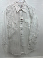 New Men’s H Bar C White Stripe Long Sleeve Pearl Snap Large T-83