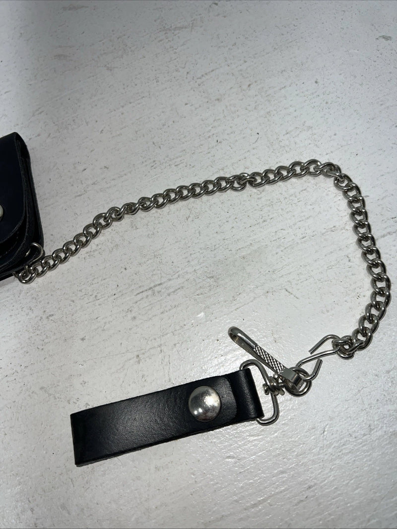 New Black Split Leather Chain Belt Wallet P-500