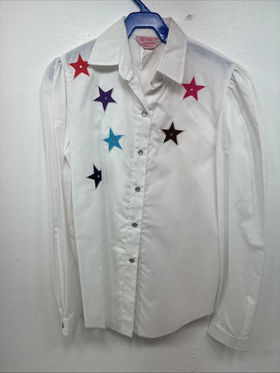 New Women’s H Bar C White Design Long Sleeve Pearl Snap Size 28 KK-49