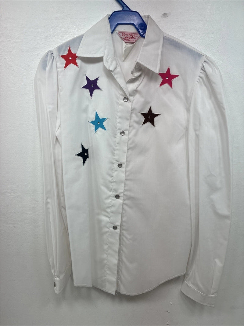 New Women’s H Bar C White Design Long Sleeve Pearl Snap Size 28 KK-49