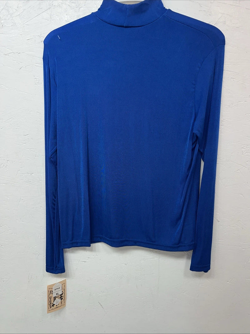 New Women’s 1849 Authentic Ranchwear Blue Long sleeve Polo Shirt XL #4259 UU-22