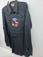New Men’s ELY diamond Black Eagle Design Long Sleeve Pearl Snap 2XL H-38
