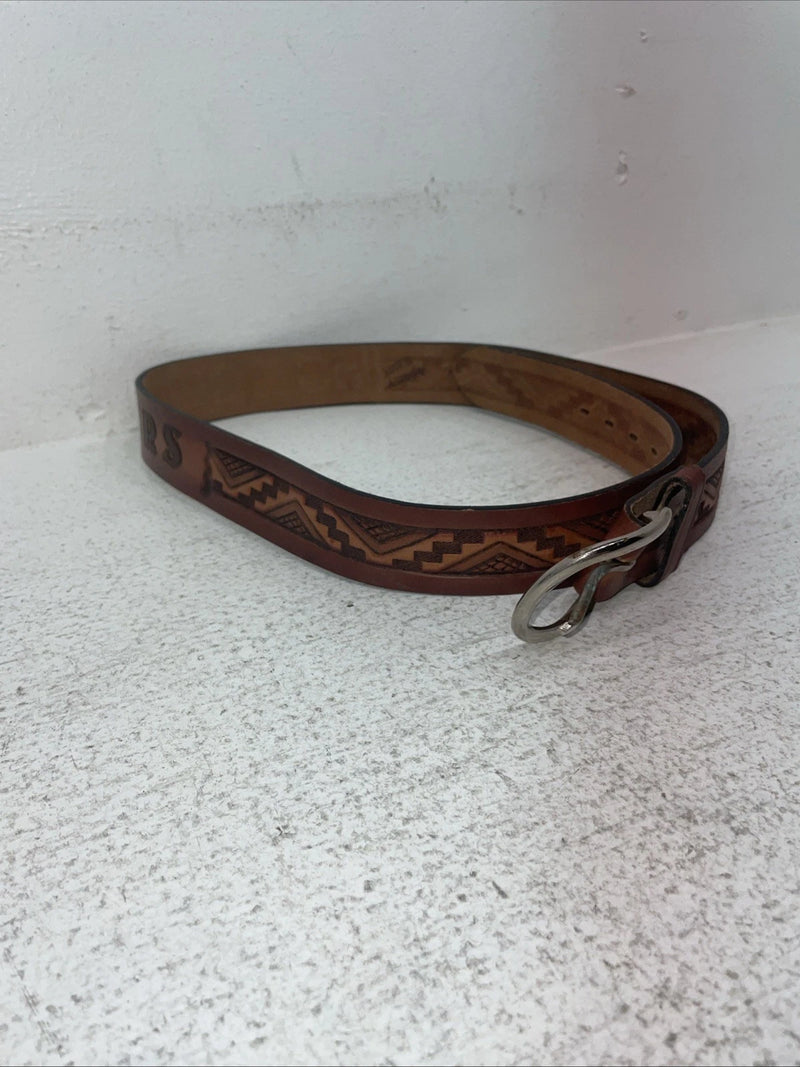 New Brown Genuine Leather Chambers Tooled Belt 34” #6551 Z-8 