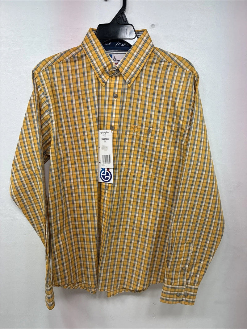 New Teens Wrangler Yellow Plaid Long Sleeve Button Up XL DD-65