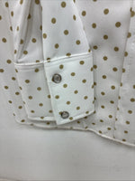 New Women’s Lady DJ White Brown Polkadot Long Sleeve Pearl Snap Size 34 YY-114