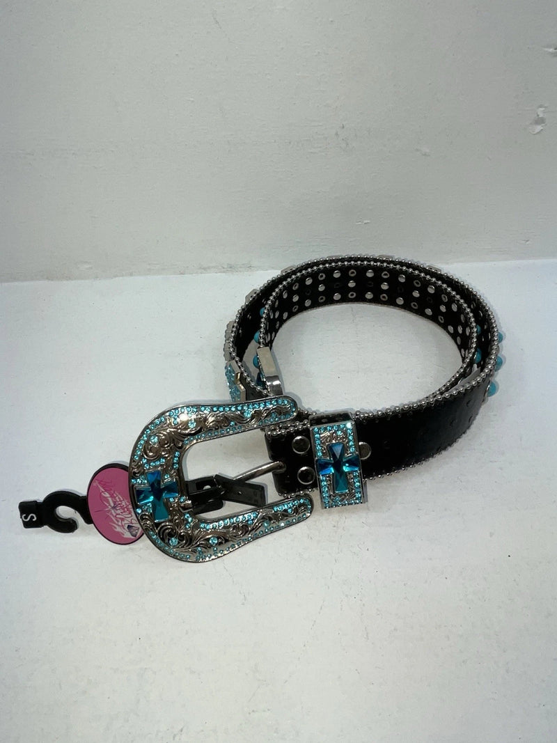 New Black Genuine Leather Blazin Roxx Blue Bling Cross S Belt #N3520401 Z-54