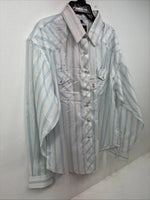 New Women’s White Horse Blue Stripe Long Sleeve Pearl Snap XL II-4