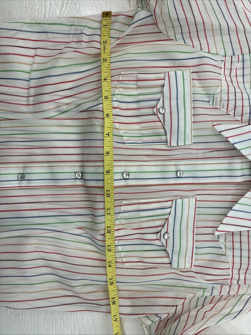 New Kids Rockmount Multicolor Stripe Long Sleeve Pearl Snap Size 32 CC-109