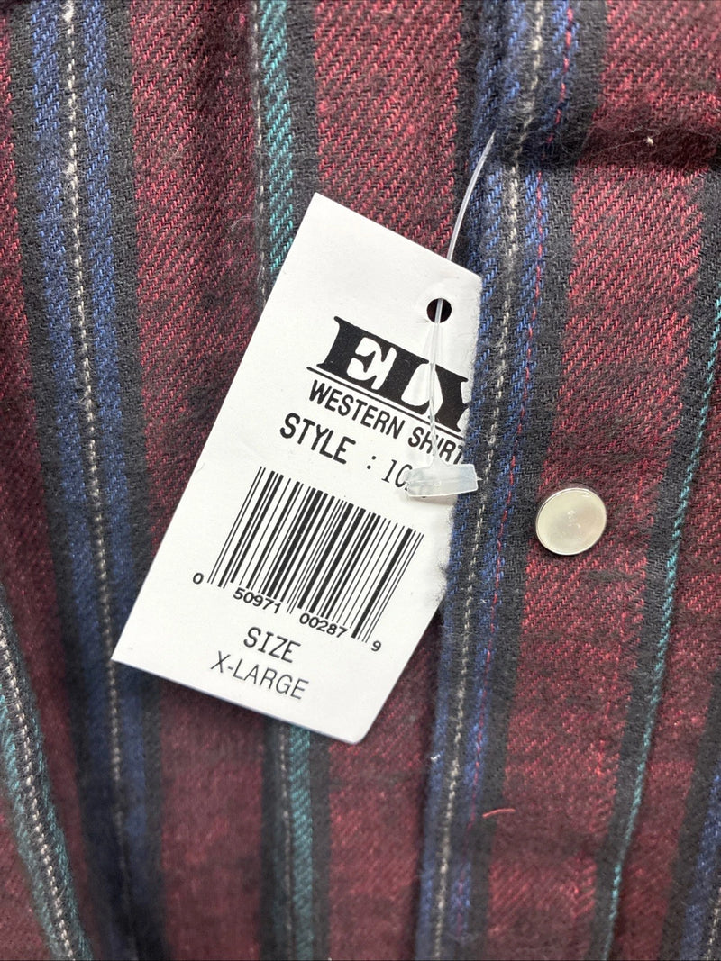 New Men’s ELY Cattleman Red Multicolor Stripe Long Sleeve Pearl Snap XL T-45