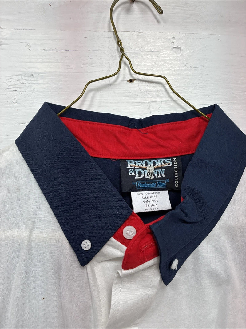 New Men’s Brooks & Dunn Red Blue White Long Sleeve Button Up 2XL H-70