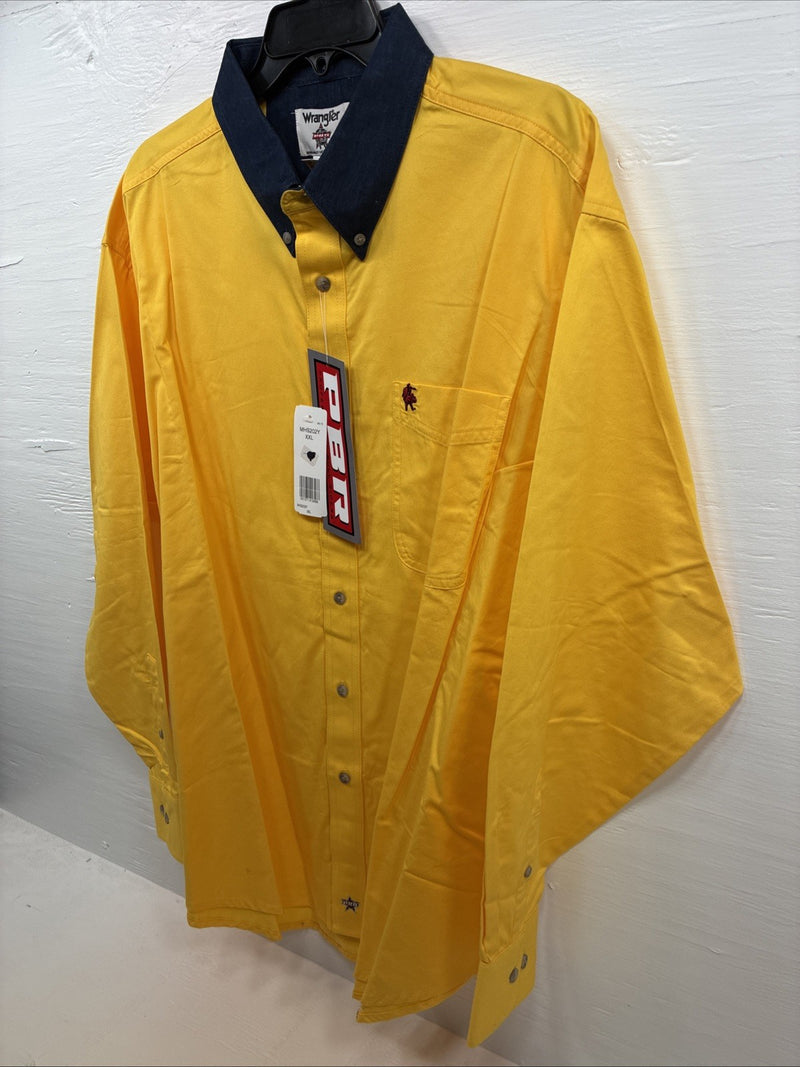 New Men’s Wrangler PBR Western Yellow Long Sleeve Button Up 2XL H-51