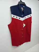 New Women’s Cumberland Red White Blue Short Sleeve Pearl Snap XL II-23