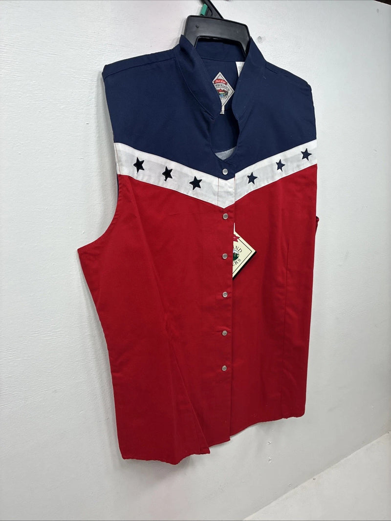 New Women’s Cumberland Red White Blue Short Sleeve Pearl Snap XL II-23