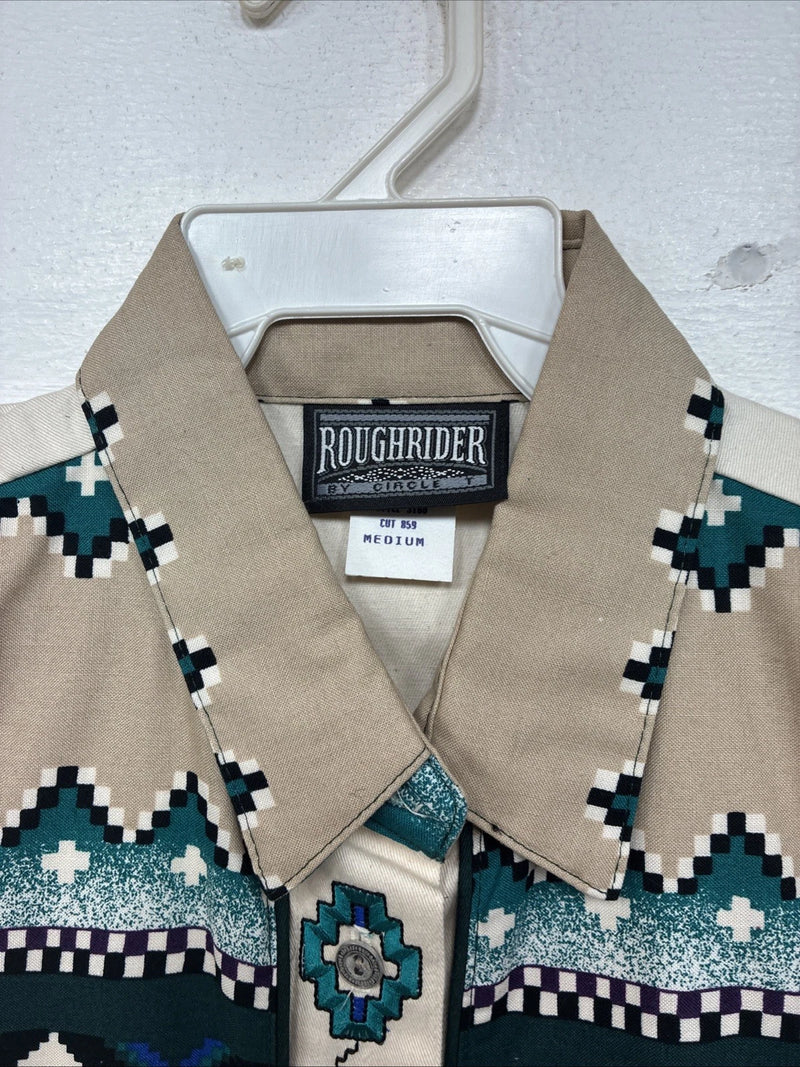 New Women’s Roughrider Tan Designed Long Sleeve Button Up Medium YY-92
