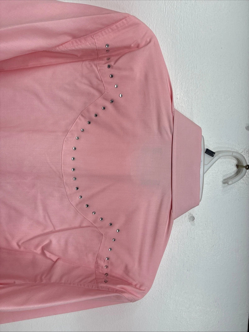 New Women’s White Horse Pink Gem Long Sleeve Pearl Snap Medium KK-95
