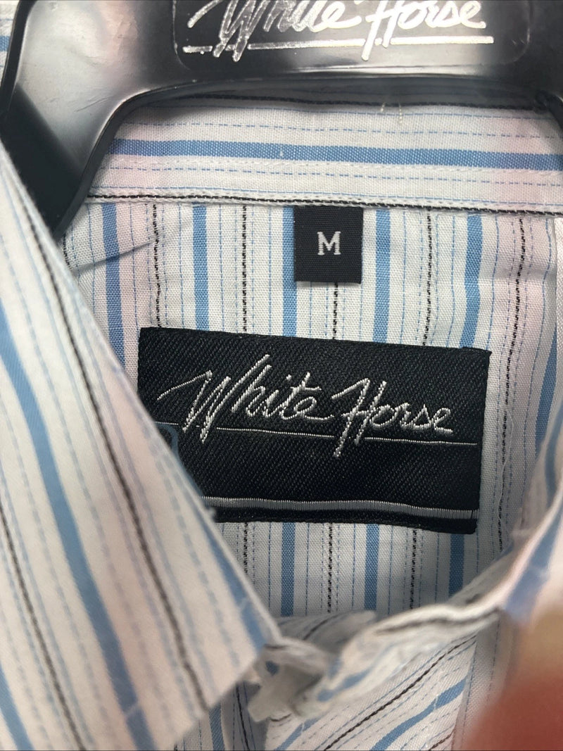 New Kids White Horse Blue stripe Long Sleeve Pearl Snap Medium DD-52