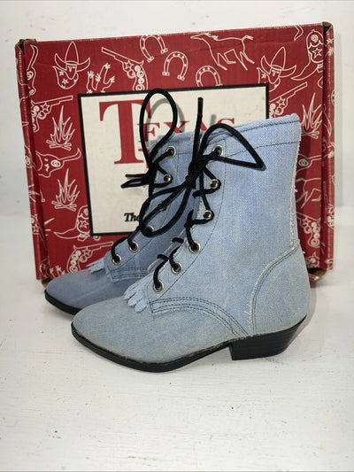 New Children’s Blue Texas Brand Lace Up Cowboy Boots. 9.5 9 1/2 D. 24-24