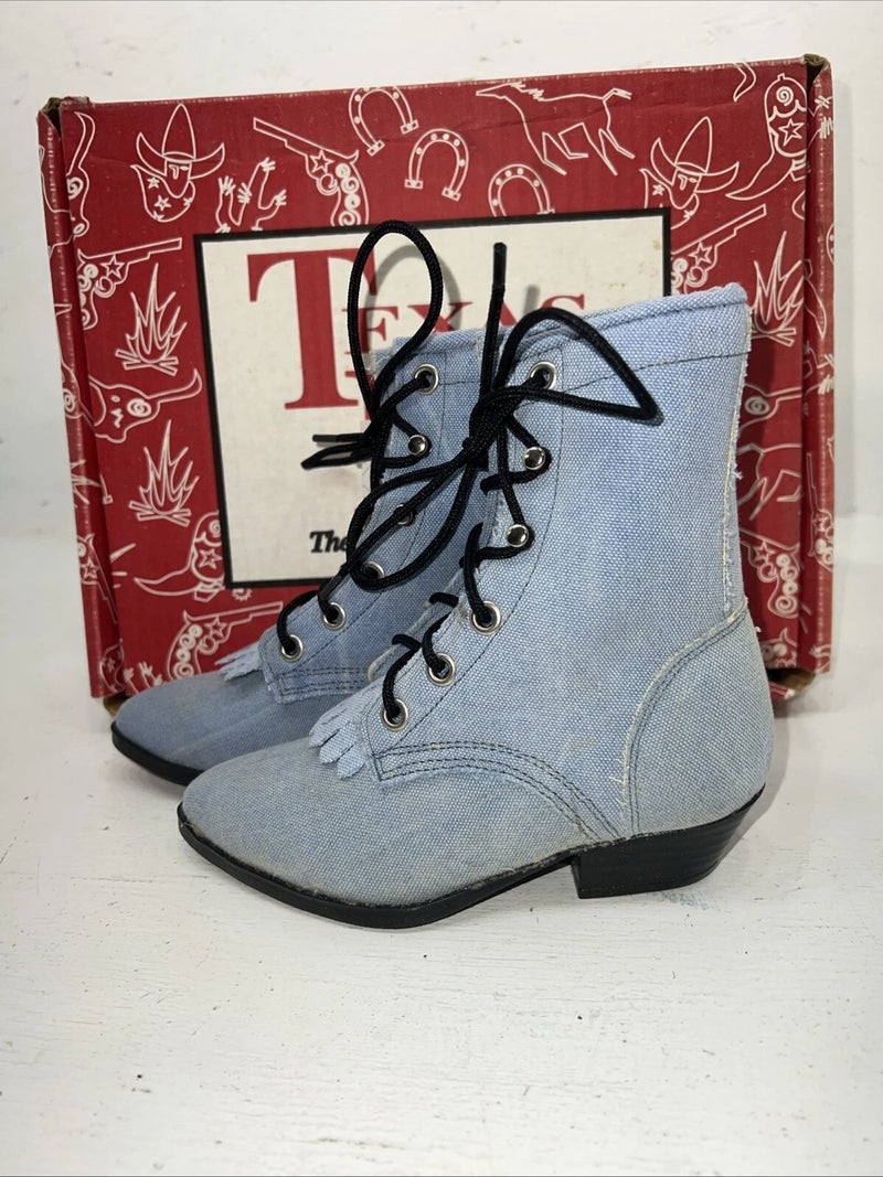 New Children’s Blue Texas Brand Lace Up Cowboy Boots. 9.5 9 1/2 D. 24-24 