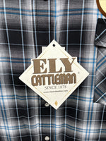 New Men’s ELY Cattleman Grey Black Long Sleeve Pearl Snap 3XL E-39