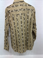 New Men’s ELY Plains Yellow Black Floral Long Sleeve Pearl Snap 15.5 Medium T-14