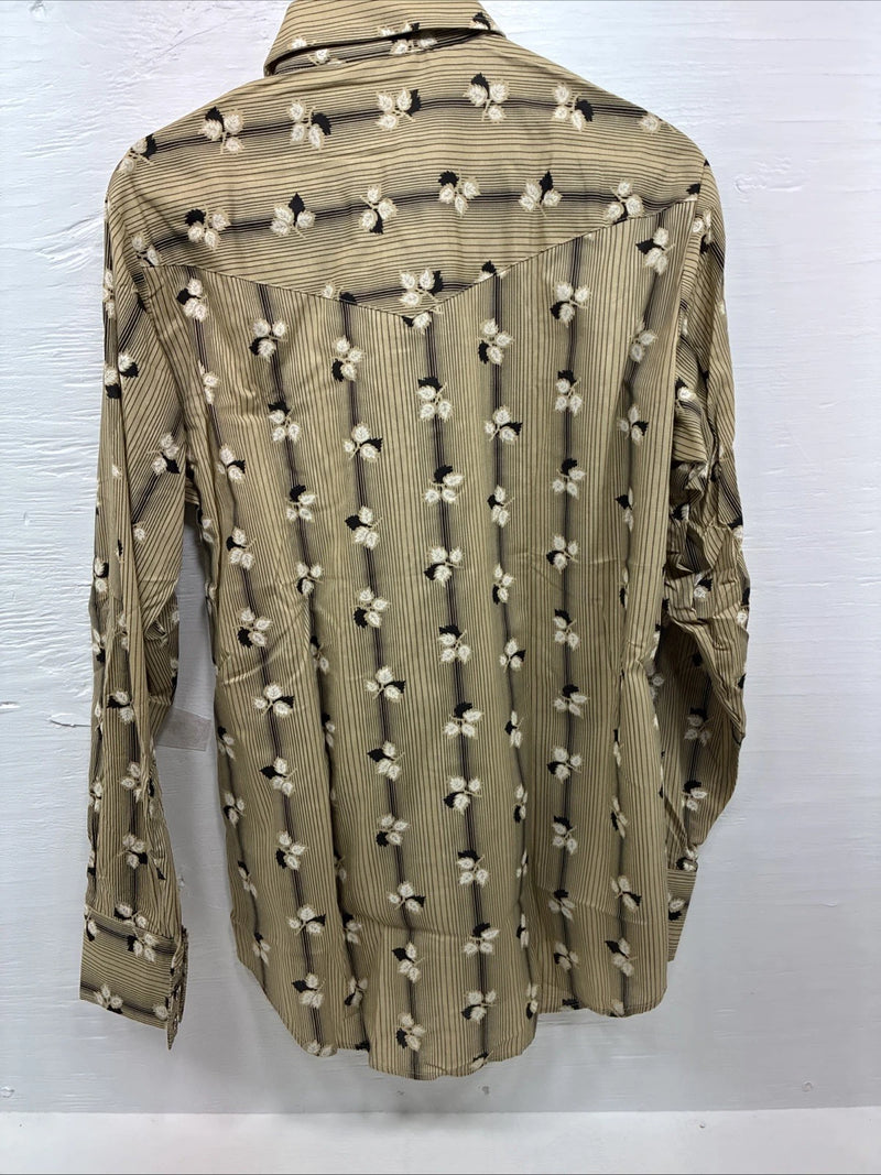 New Men’s ELY Plains Yellow Black Floral Long Sleeve Pearl Snap 15.5 Medium T-14