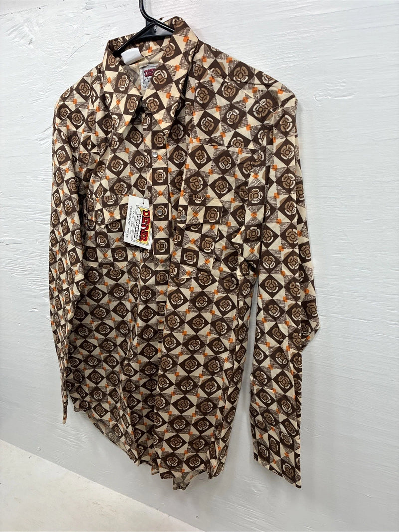 New Men’s Denver Brown Designed Long Sleeve Pearl Snap 15.5 Medium CC-53