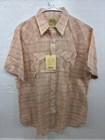 New Men’s ELY Cattleman Orange Plaid Short Sleeve Pearl Snap Large X-28