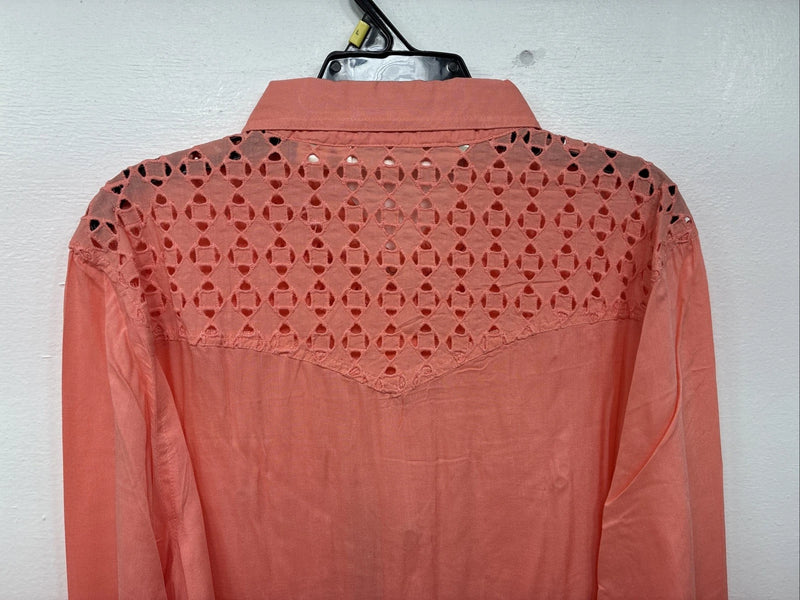 New Women’s Cumberland Pink Designed Long Sleeve Pearl Snap Large II-99