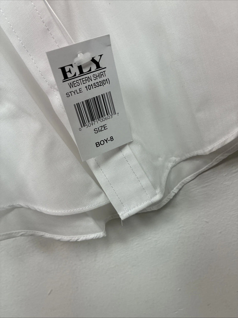 New Boys ELY Cattleman White Long Sleeve Pearl Snap Size 8 MM-15