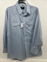 New Men’s White Horse Blue White Plaid Long Sleeve Pearl Snap XL R-71