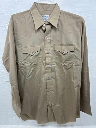 New Men’s H Bar C Brown Simple Long Sleeve Pearl Snap 16 X 33 Large A-65