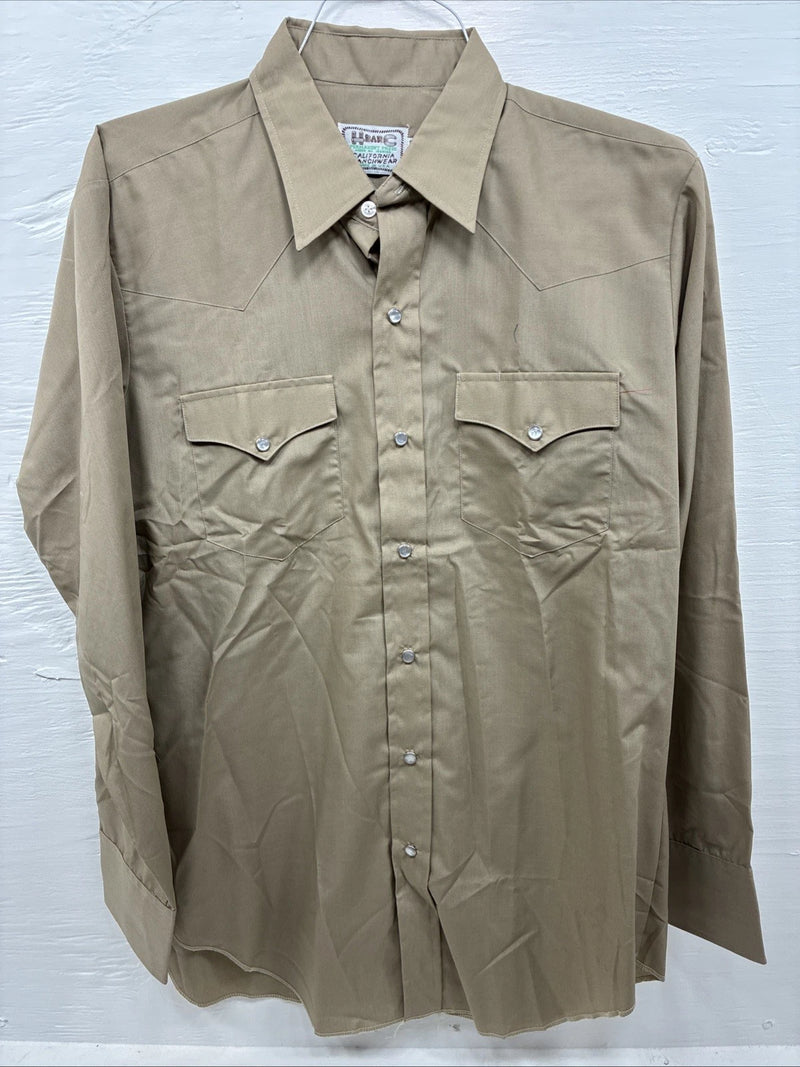 New Men’s H Bar C Brown Simple Long Sleeve Pearl Snap 16 X 33 Large A-65