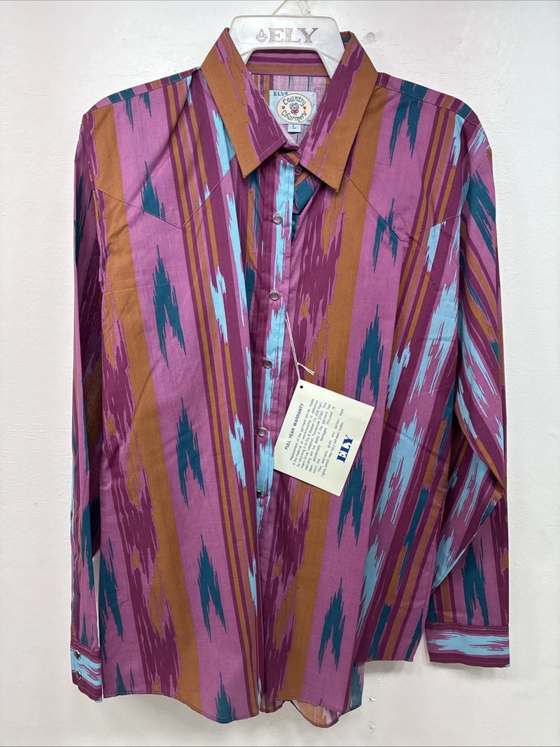 New Women’s Country Charmers Purple Designed Long Sleeve Pearl Snap Large II-80