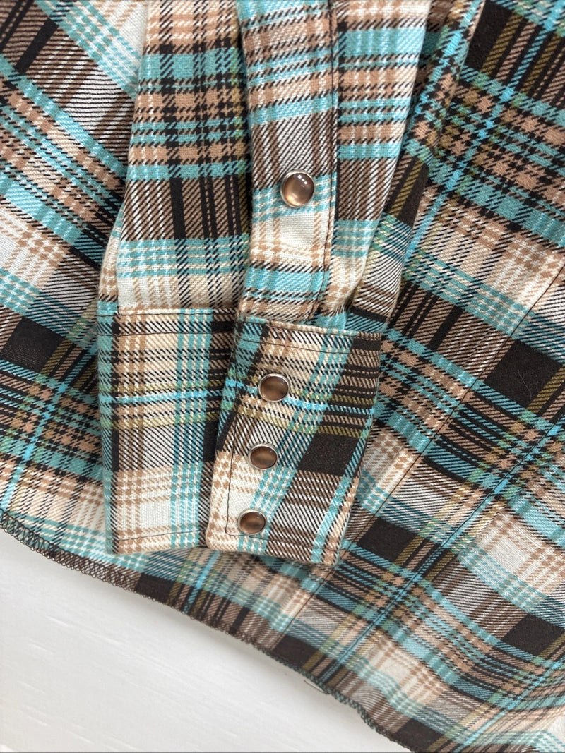 New Kids Panhandle Slim Multicolor Plaid Long Sleeve Pearl Snap Size 10 CC-84