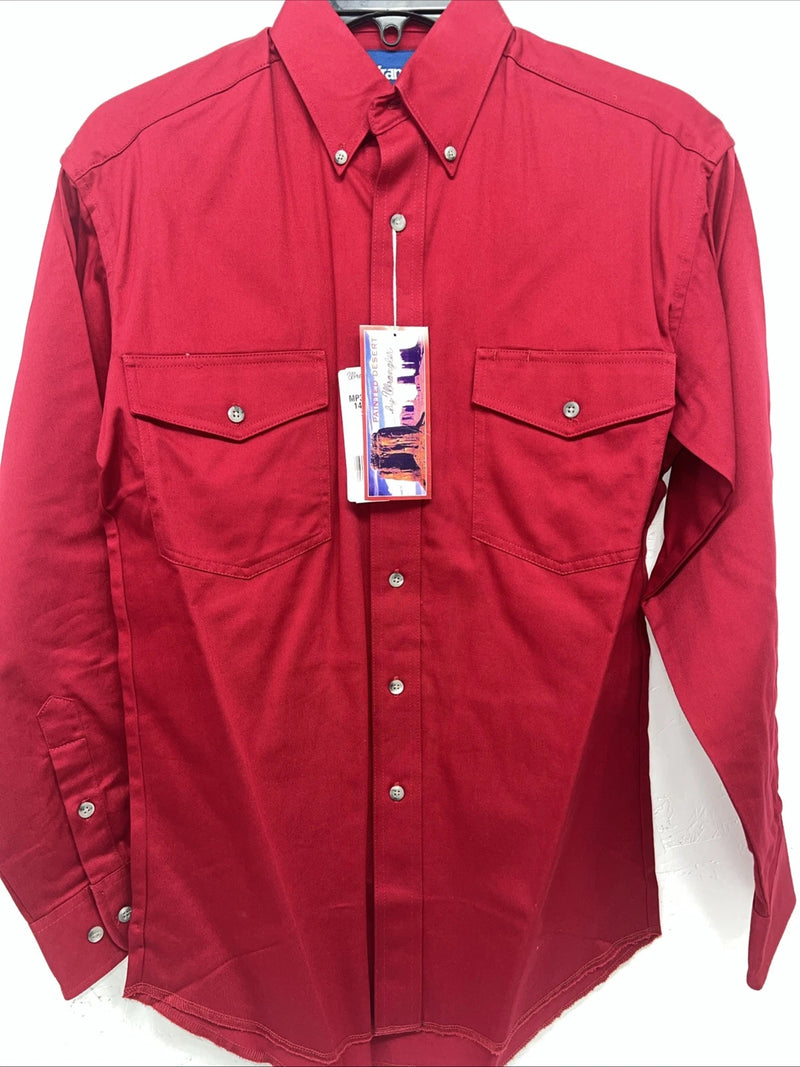 New Men’s Wrangler Red Long Sleeve Pearl Snap 14.5 X 33 Small A-201