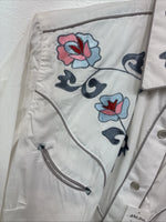 New Women’s White Horse White Embroidered Long Sleeve Pearl Snap Medium MM-33