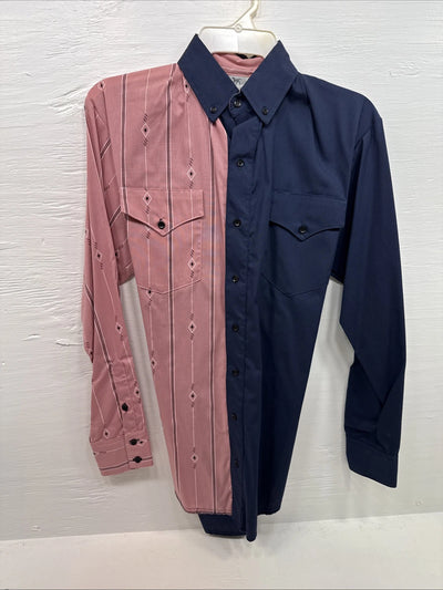 New Men’s Cowboy threads Pink Blue Long sleeve button up Small B-68