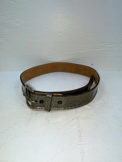 New Black Genuine Leather Circle Y Gold Glitter 30” Belt #F23 JJ-45
