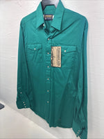 New Men’s Panhandle Slim Green Long Sleeve Pearl Snap 16.5 Large V-89